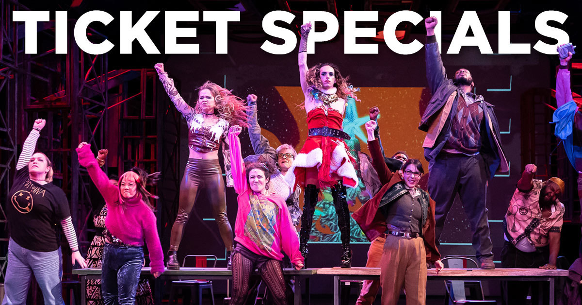 A group of people stand facing outward, their fists held up in the air. The words "Ticket Specials" appear above them.
