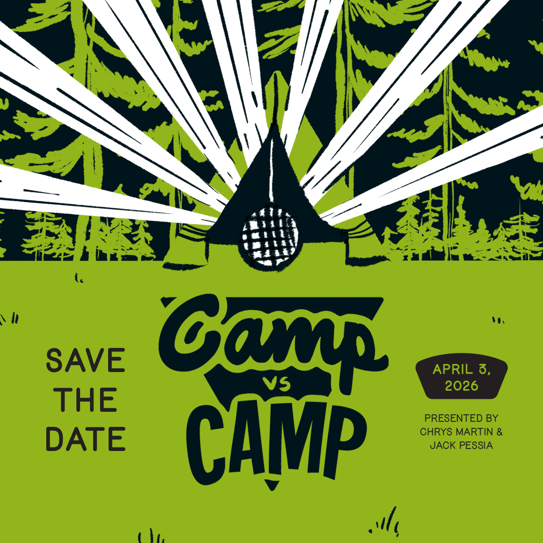 hand drawn camping tent radiating with light coming from a disco ball