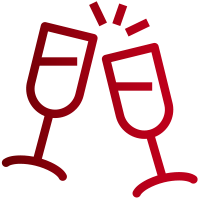 Graphic art depicting two champagne glasses clinking.